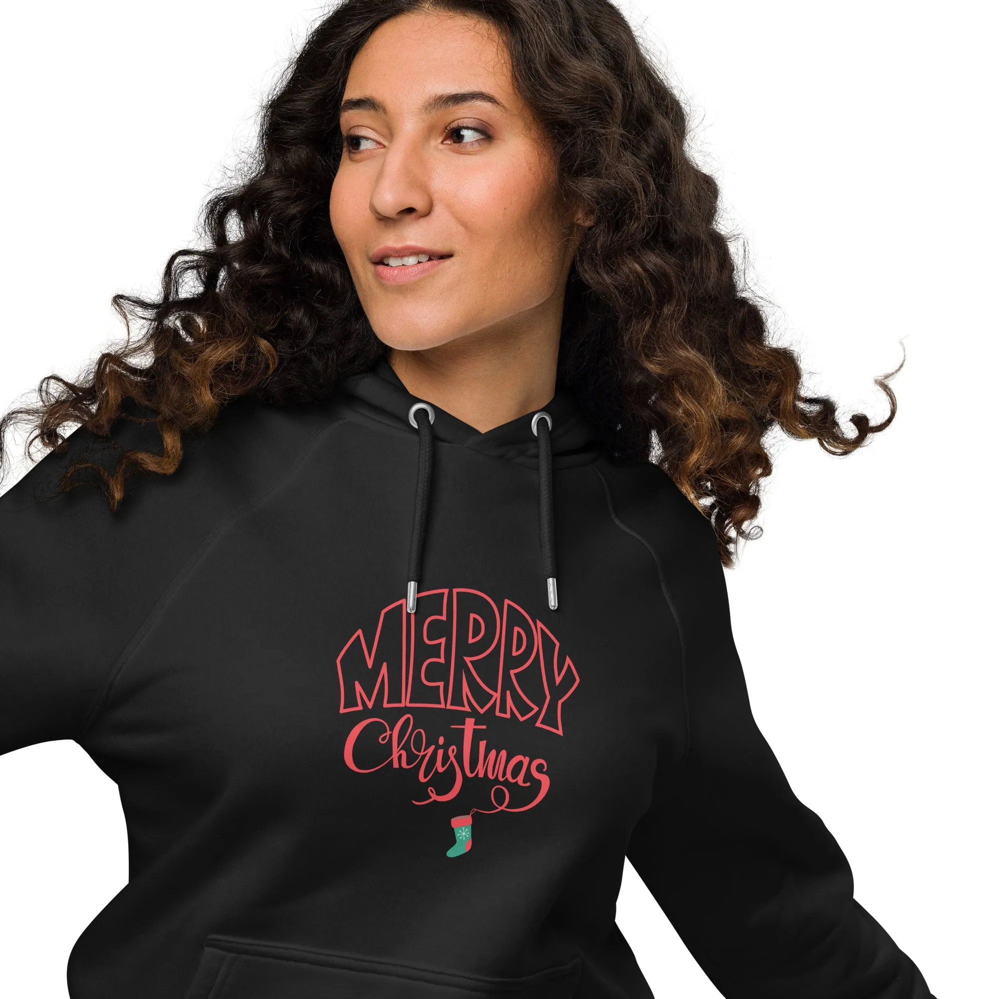 Merry Christmas Red Graphic Women Eco Raglan Hoodie