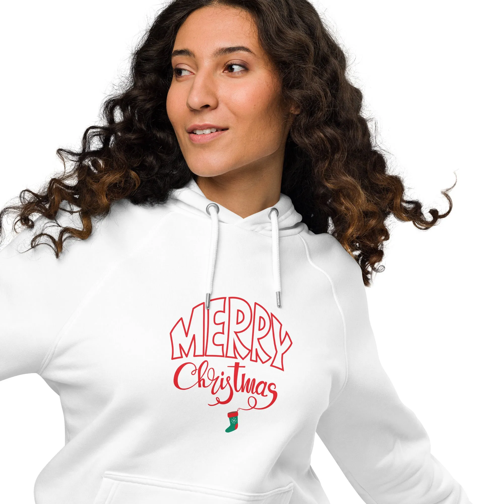 Merry Christmas Red Graphic Women Eco Raglan Hoodie