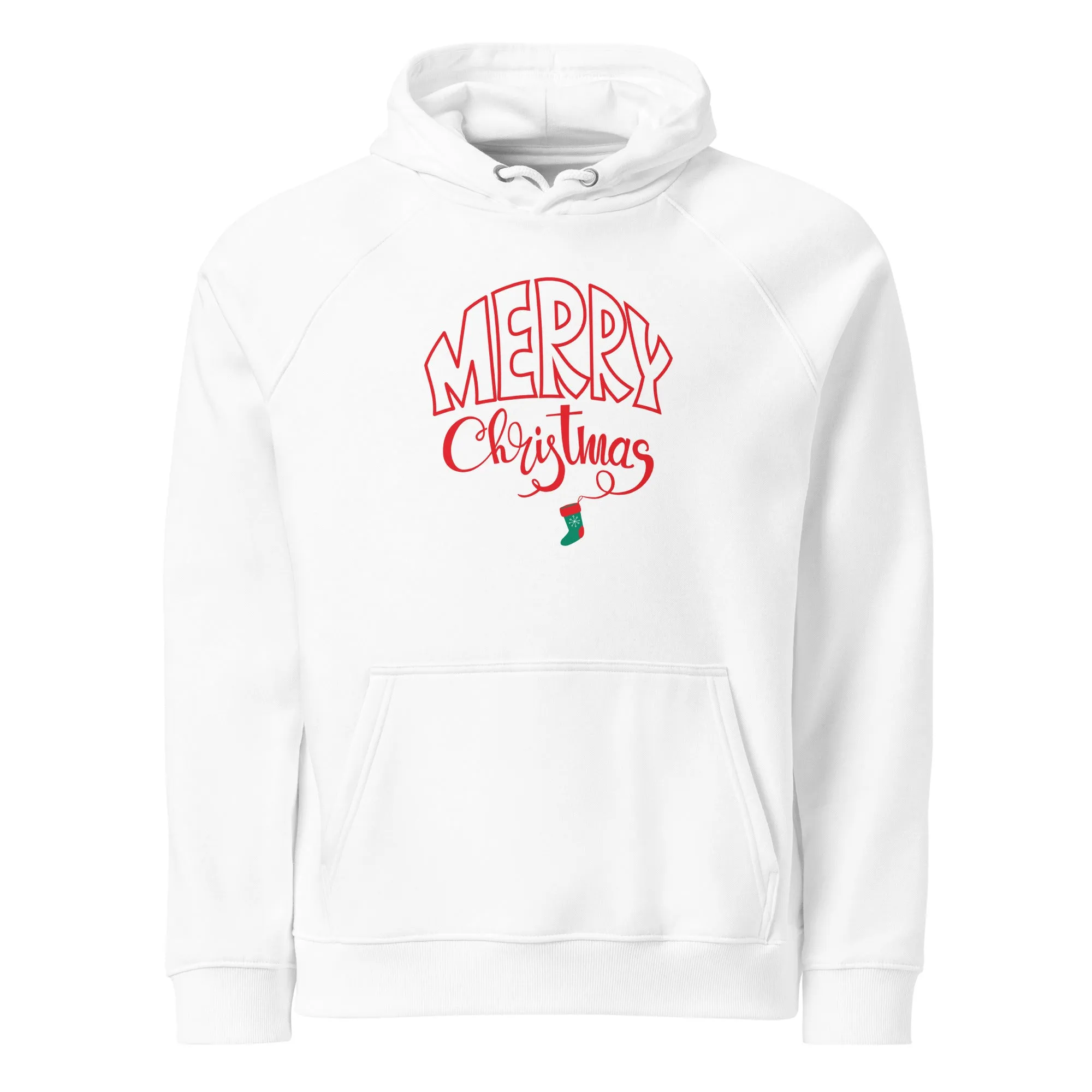 Merry Christmas Red Graphic Women Eco Raglan Hoodie