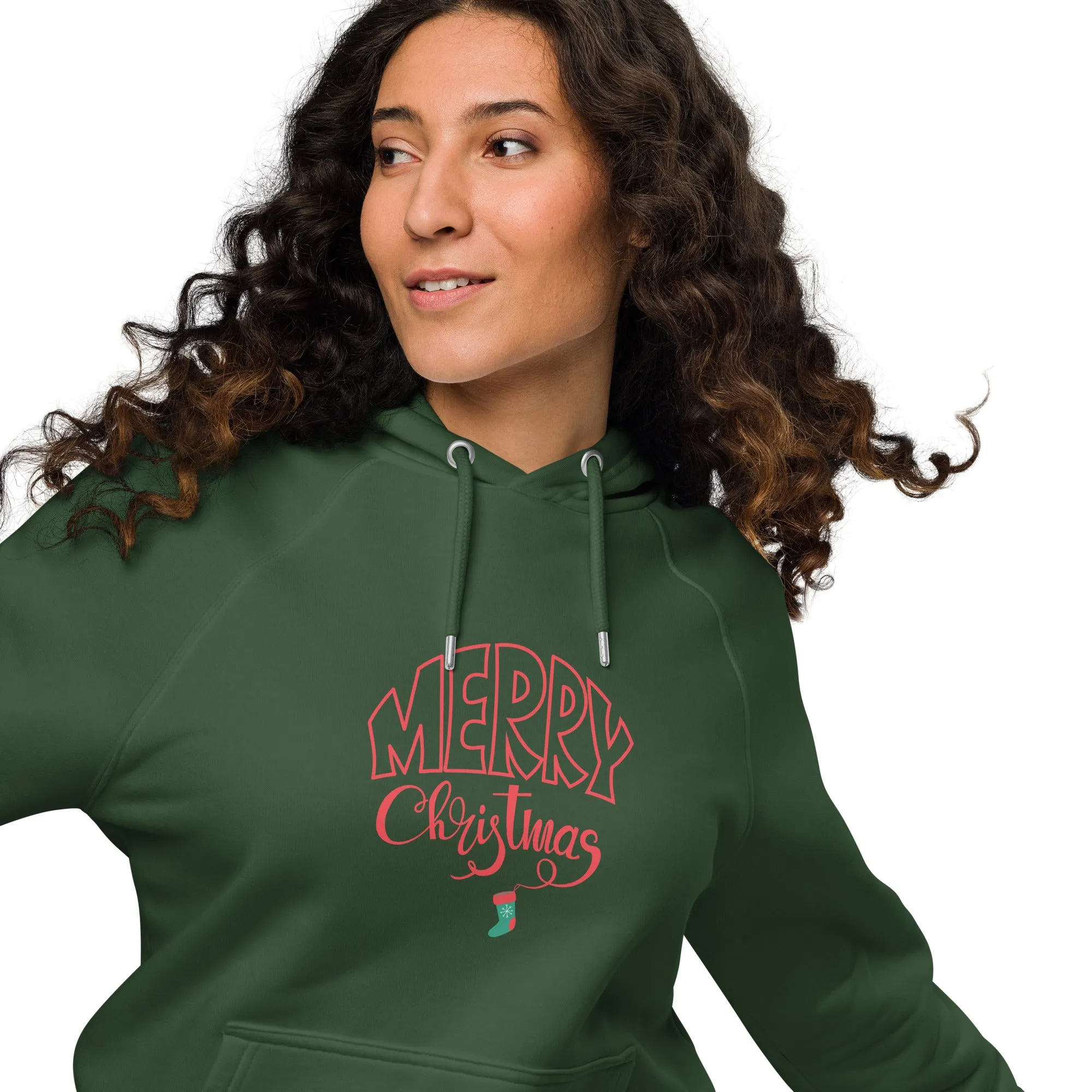 Merry Christmas Red Graphic Women Eco Raglan Hoodie