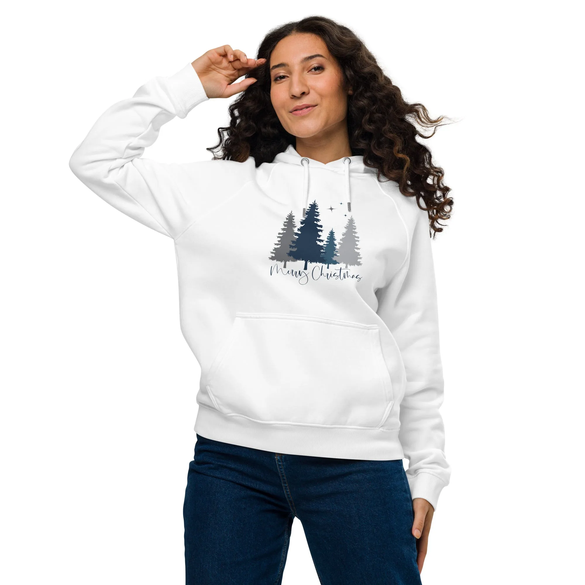 Merry Christmas Tree Graphic Women Eco Raglan Hoodie