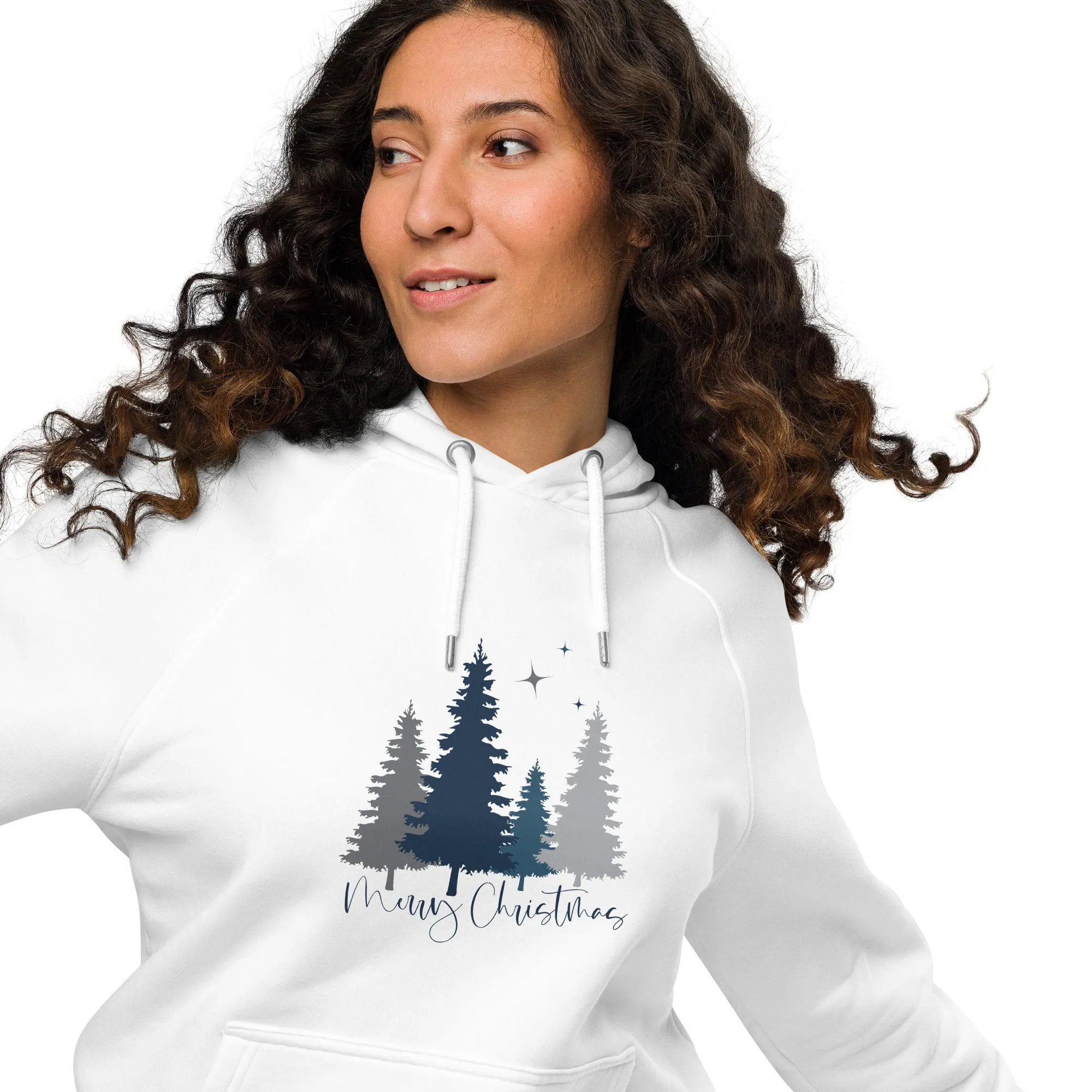 Merry Christmas Tree Graphic Women Eco Raglan Hoodie