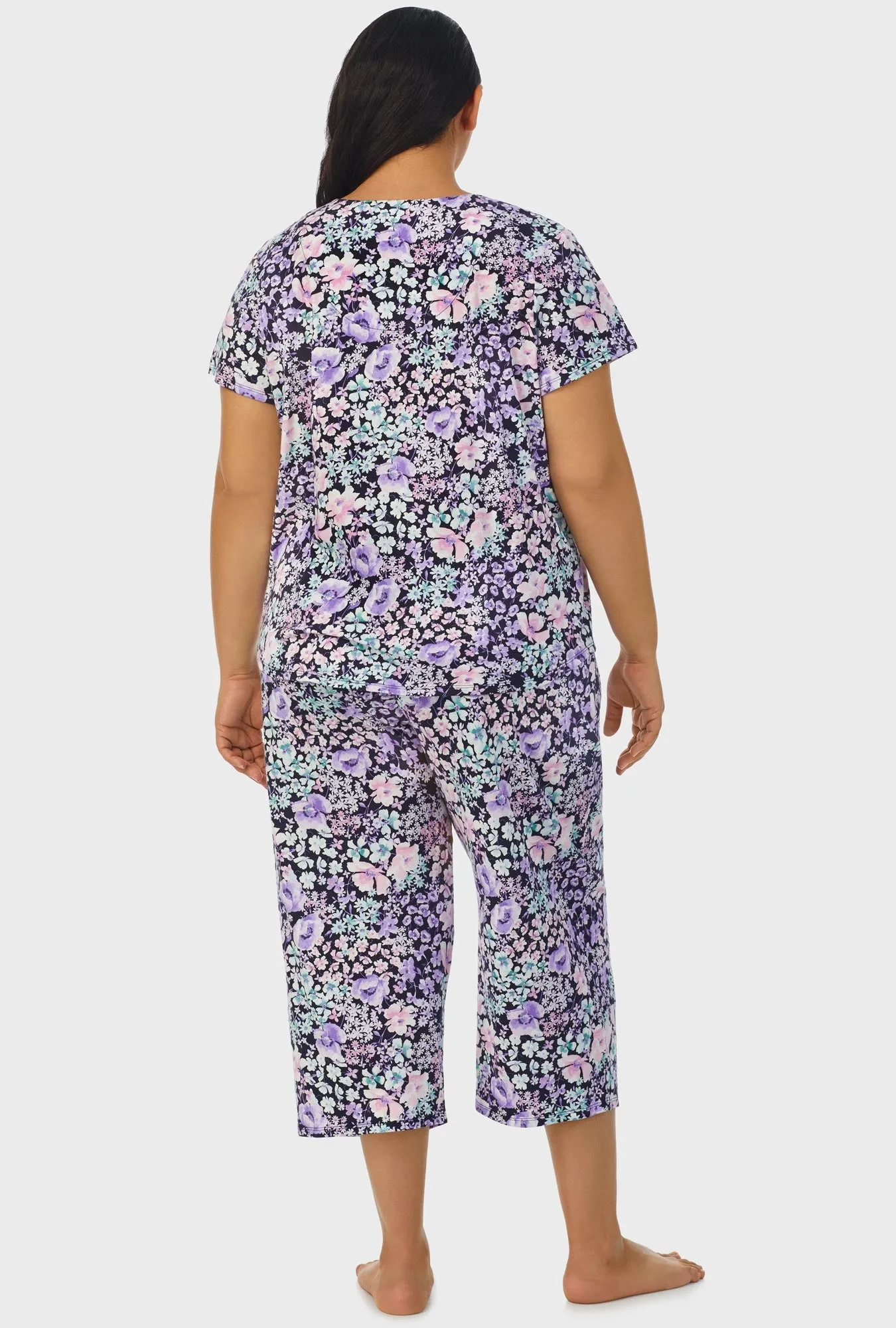 Midnight Blue Floral Short Sleeve Capri Pant PJ Set