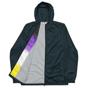 Midnight Blue Windbreaker With Non-Binary Pride Inside