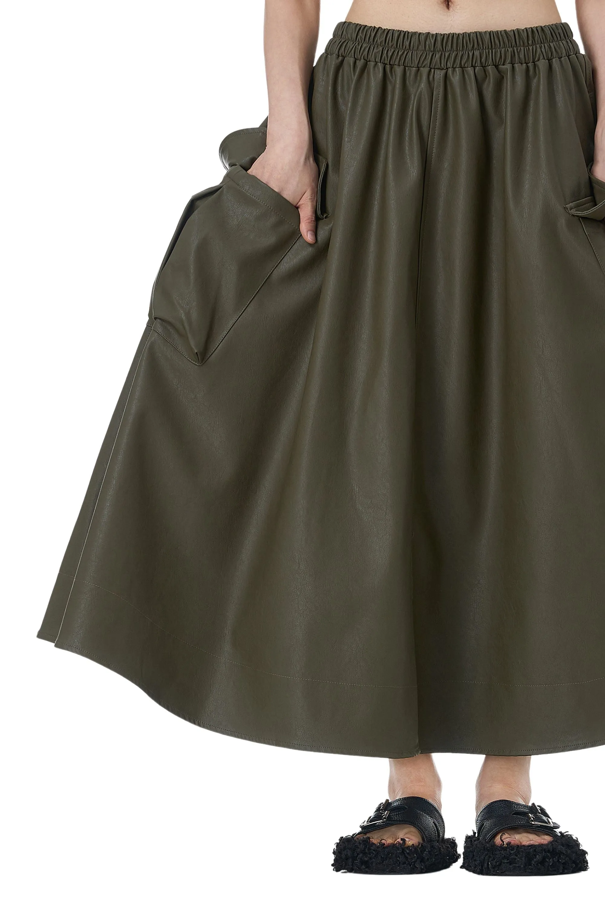 Moss Maven Faux Leather Cargo Skirt