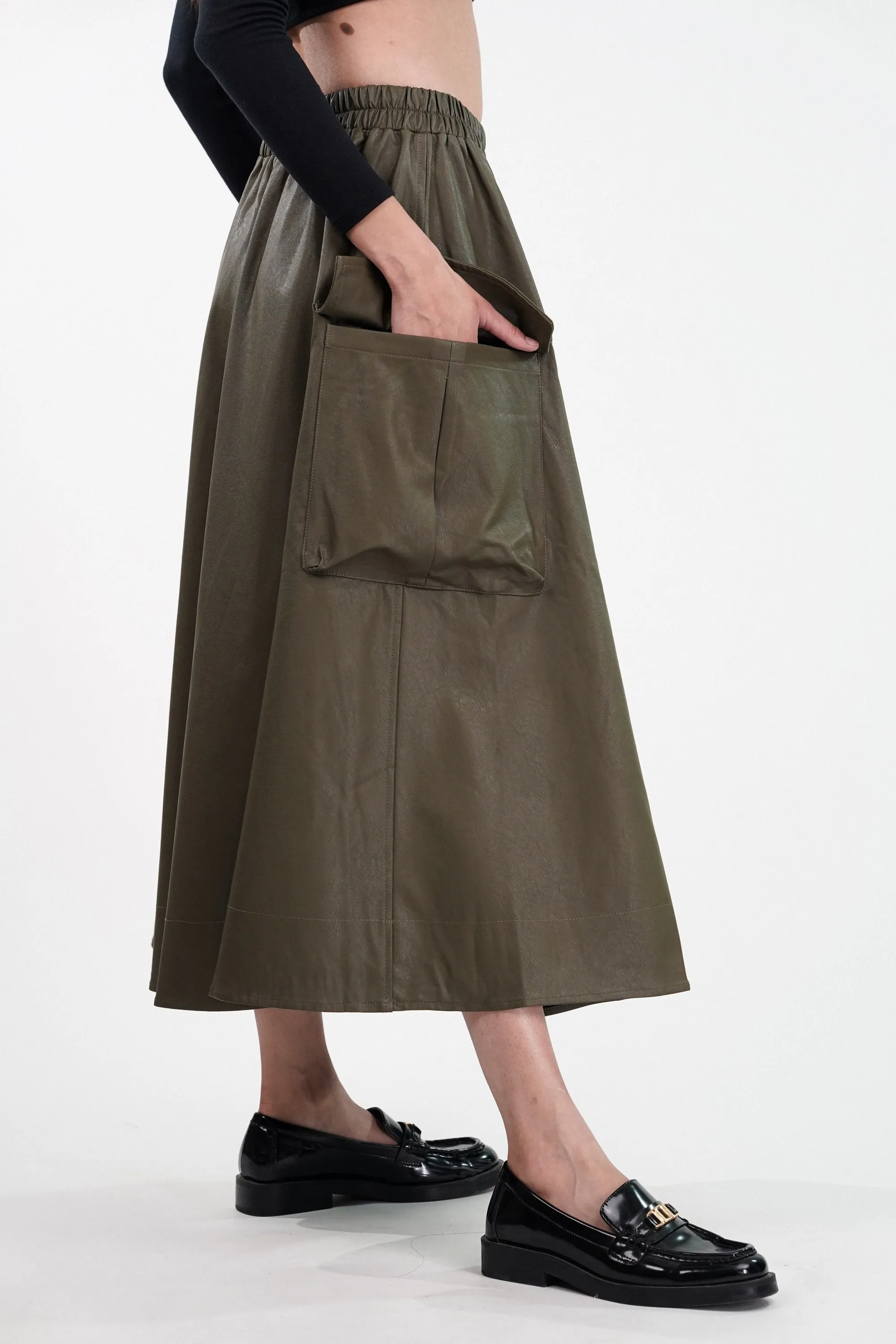 Moss Maven Faux Leather Cargo Skirt