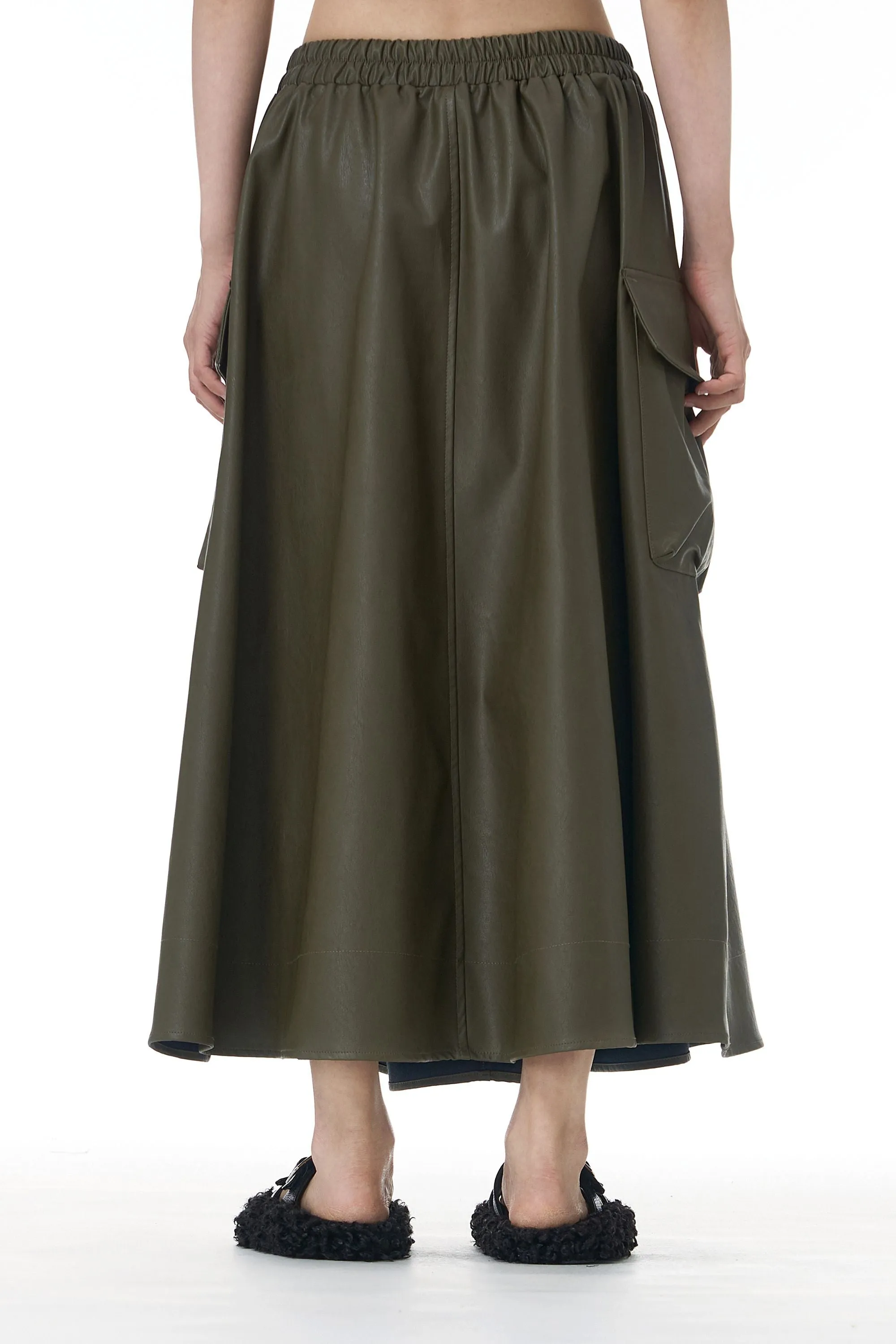 Moss Maven Faux Leather Cargo Skirt