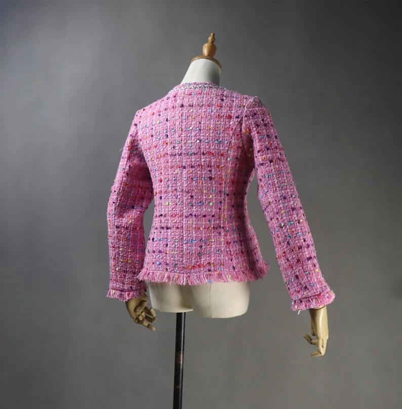 Multi-Colour Dots Pink Tweed Jacket