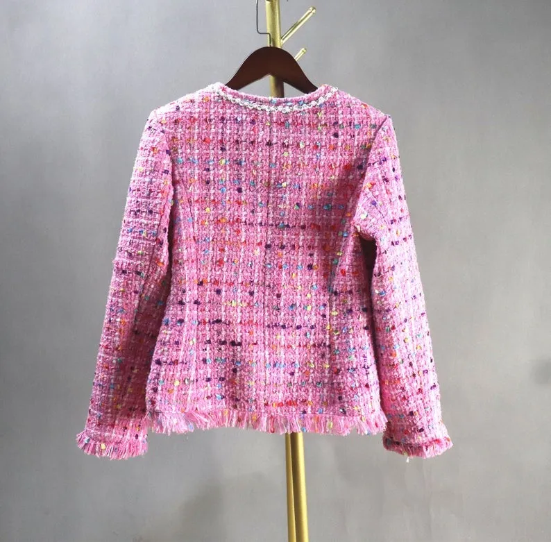 Multi-Colour Dots Pink Tweed Jacket