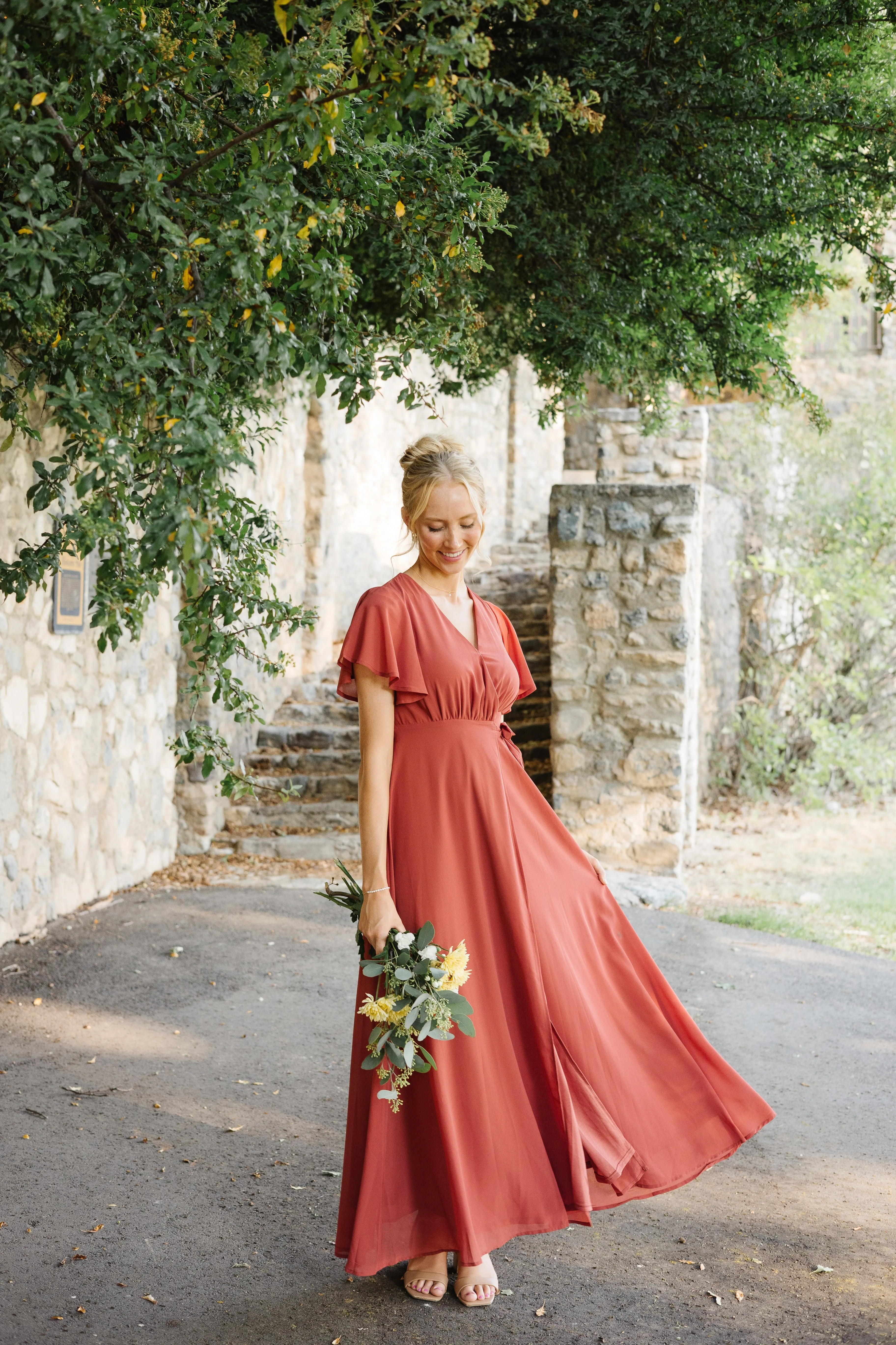 Naples Flutter Sleeve Wrap Maxi - Clay Red