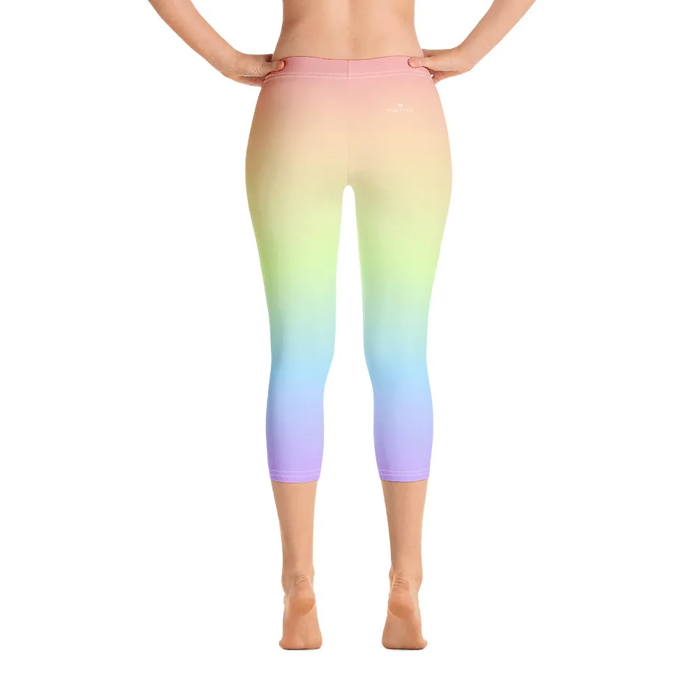 Pastel Rainbow Leggings, Tie Dye Leggings, Pastel Yoga Pants, Ombre Printed Leggings, Colorful Leggings for Women, Cropped workout Capri Leggings