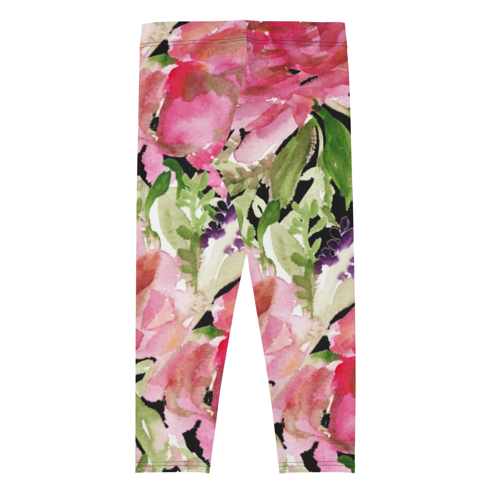 Pink Rose Floral Capris Tights, Designer Women's Fashion Casual Capri Leggings - Made in USA