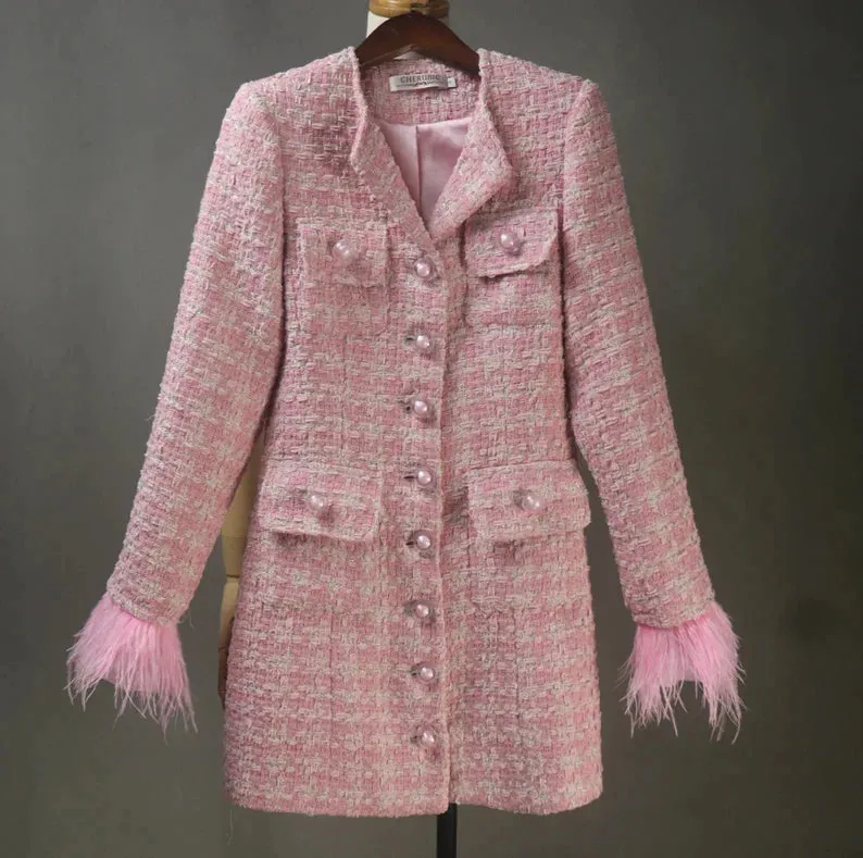 Pink Tweed Jacket Coat Blazer for Women-Tailor Made or hand Made or custom to order