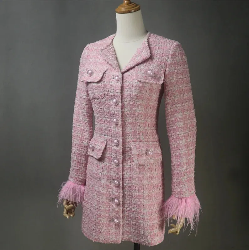 Pink Tweed Jacket Coat Blazer for Women-Tailor Made or hand Made or custom to order