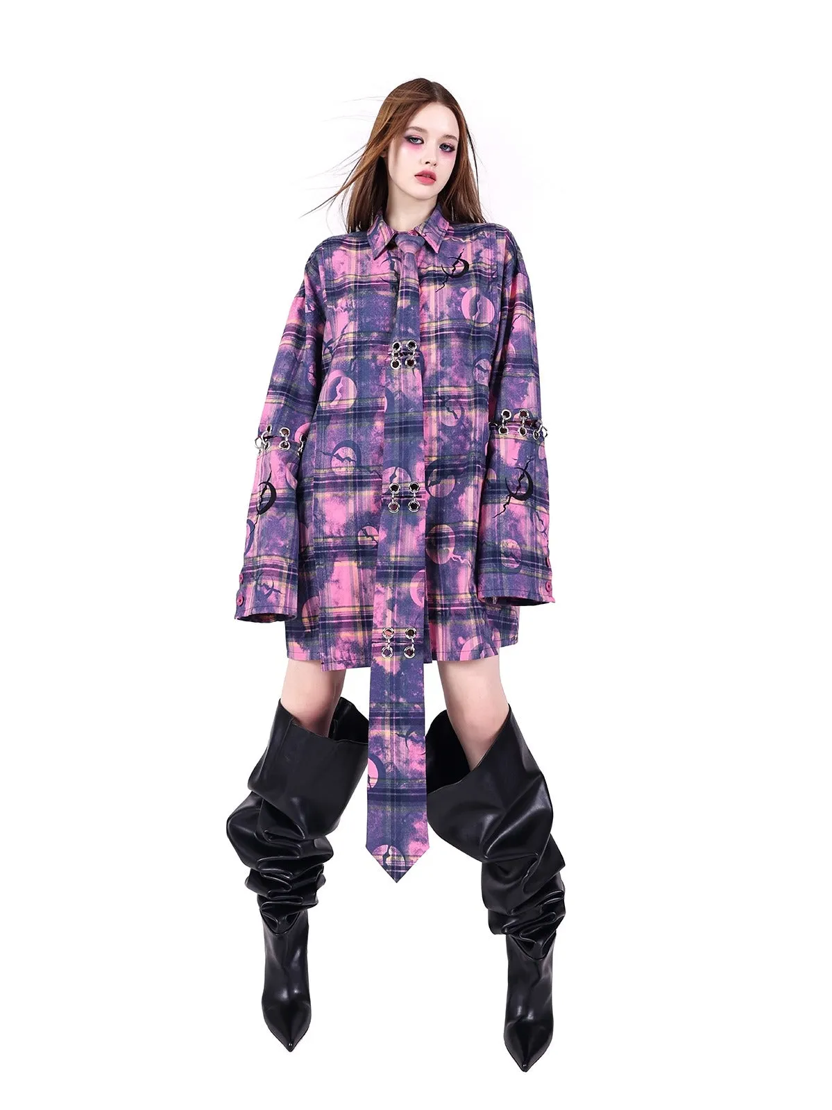 PINKSPINK Cosmic Grunge Oversized Flannel - Purple/Pink