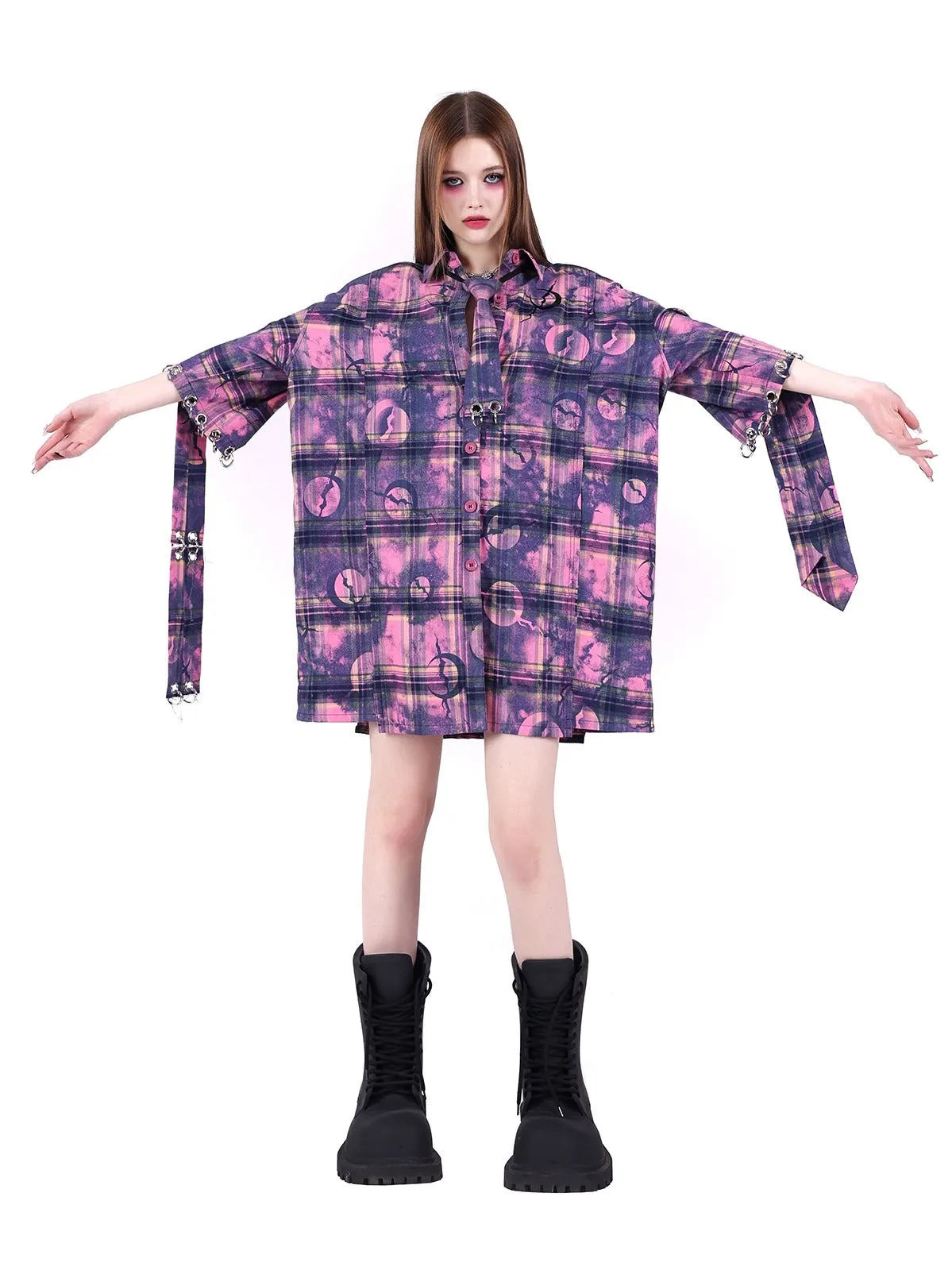 PINKSPINK Cosmic Grunge Oversized Flannel - Purple/Pink