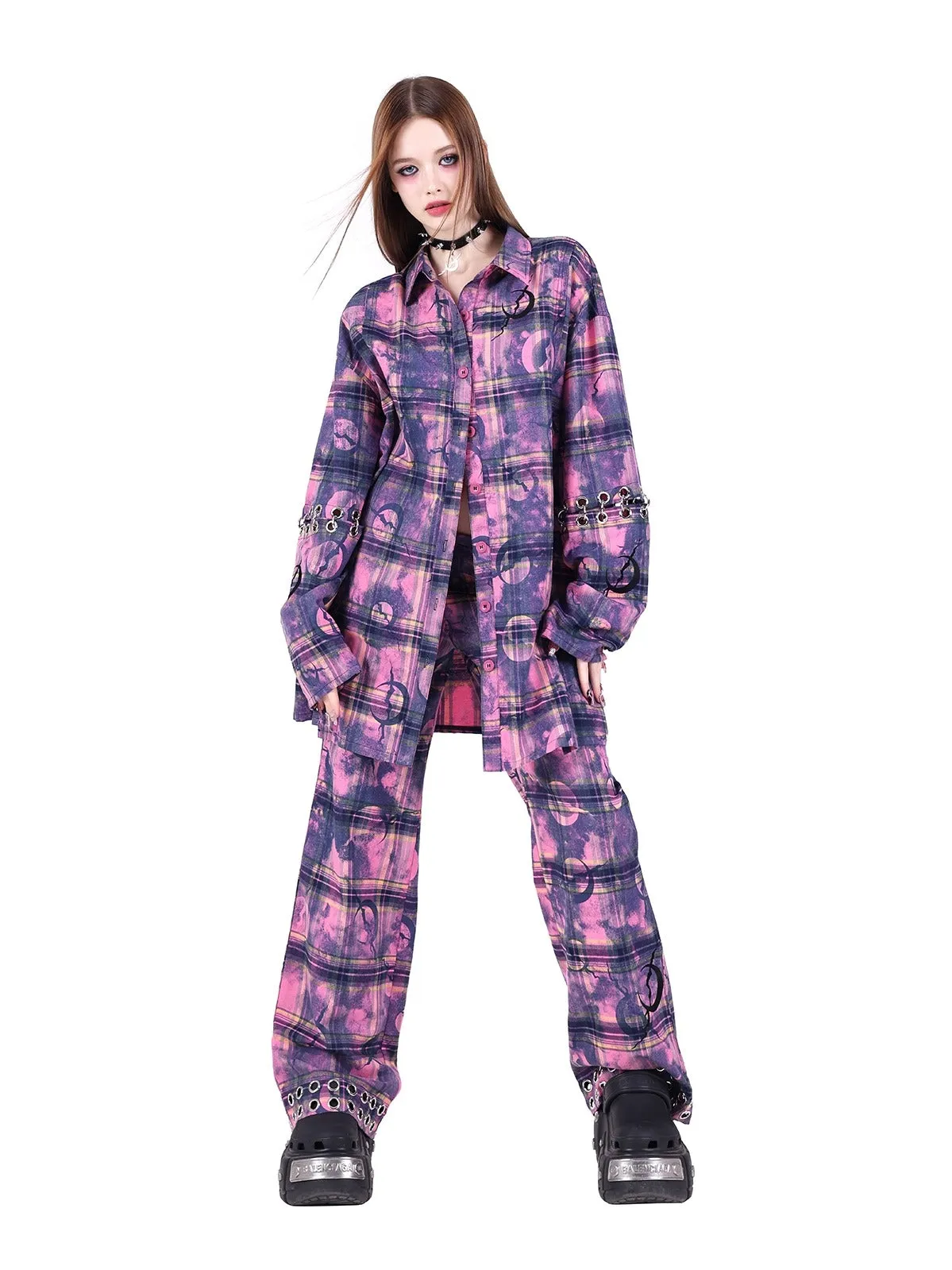 PINKSPINK Cosmic Grunge Oversized Flannel - Purple/Pink