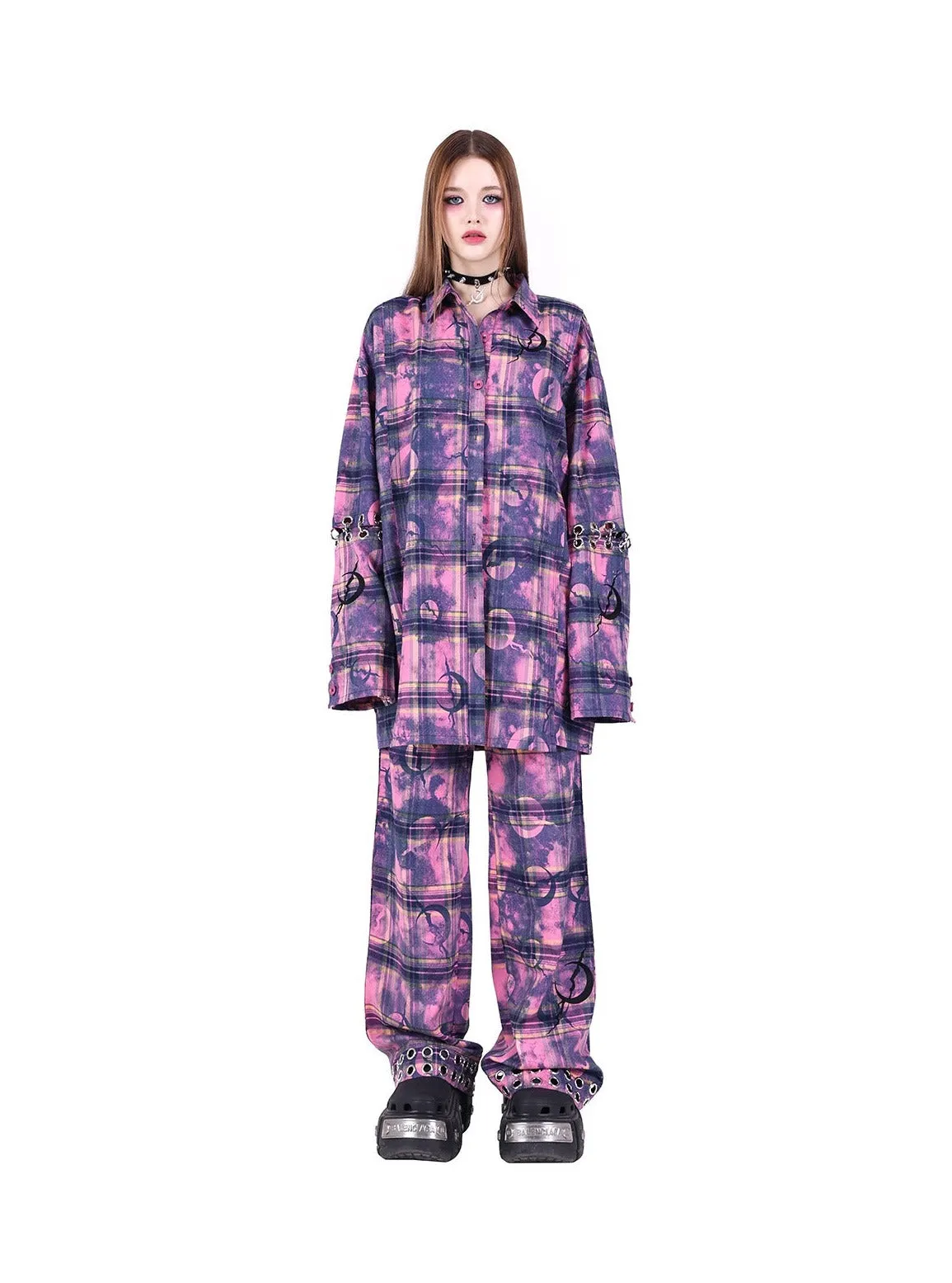 PINKSPINK Cosmic Grunge Oversized Flannel - Purple/Pink