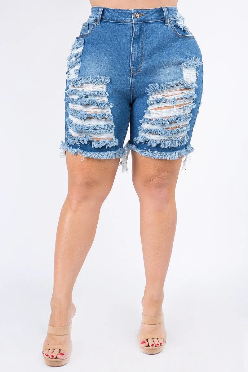 plus size distressed denim shorts