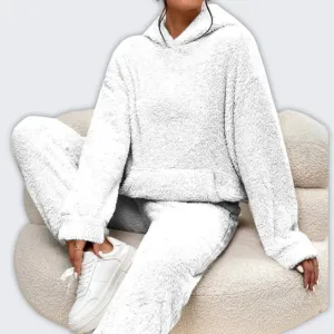 Plush Teddy Hoodie Loungewear Set for Cozy Home Relaxation