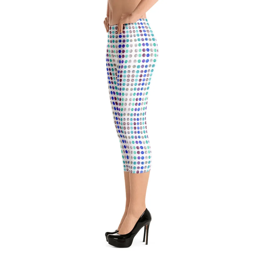 Polka Dots Women's Capri Leggings, Abstract Dotted Watercolor Ladies Capris Tights-Made in USA/EU