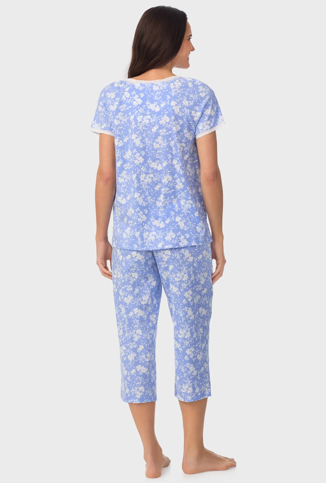 Powder Blue Floral Cap Sleeve Capri Pant PJ Set