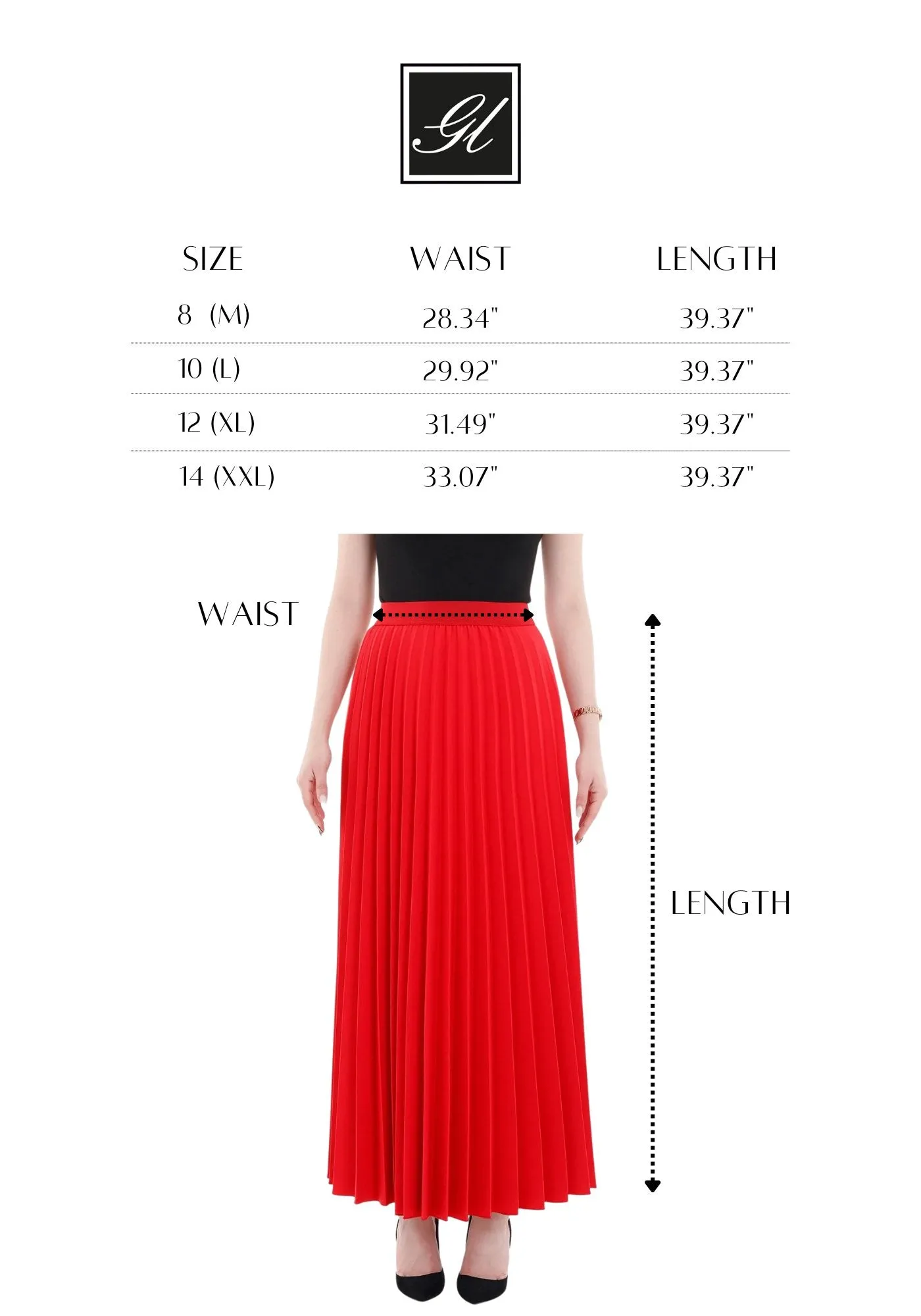 Red Pleated Ankle Length Skirt - Maxi Skirt Elastic Waist Band