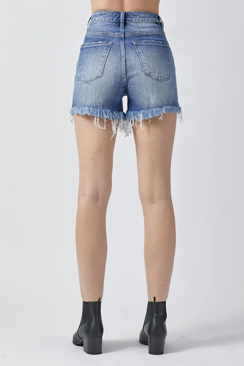 RISEN Raw Hem Asymmetrical Waist Denim Shorts