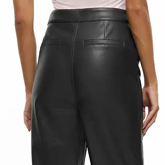 River Island Faux Leather Straight Leg Trousers Black