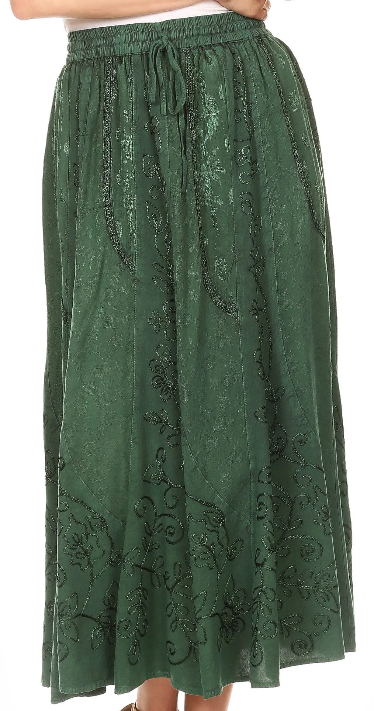 Sakkas Debora Full Length Embroidered Maxi Skirt with Adjustable Waist