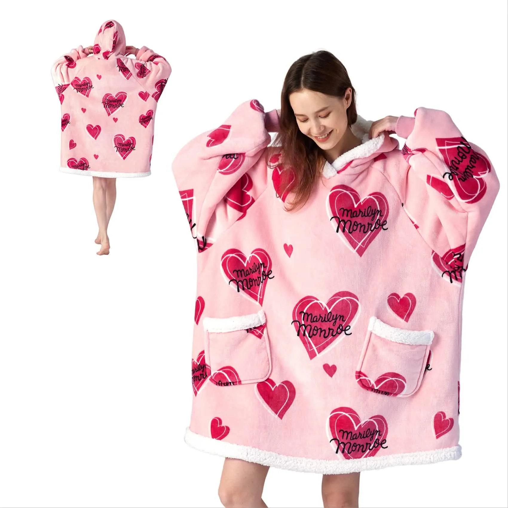 Sherpa Fleece Wearable Blanket- Pink Heart