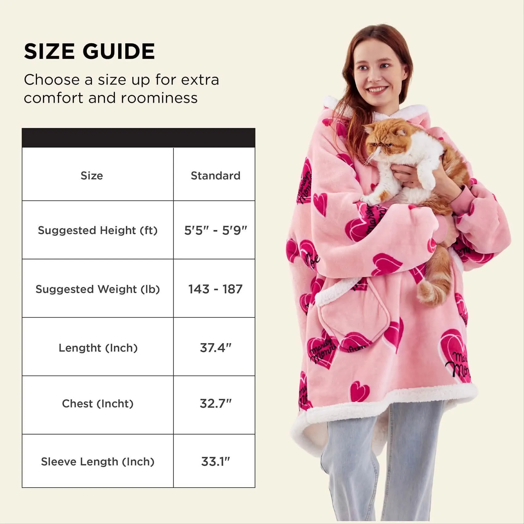 Sherpa Fleece Wearable Blanket- Pink Heart