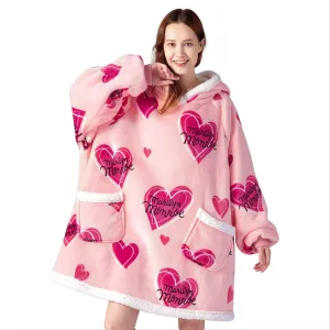 Sherpa Fleece Wearable Blanket- Pink Heart