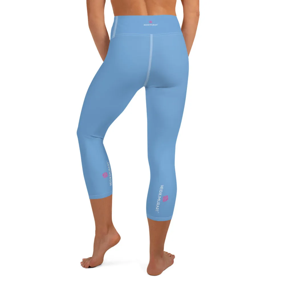 Sky Blue Yoga Capri Leggings, Solid Blue Color Women's Capris Tights-Made in USA/EU/MX