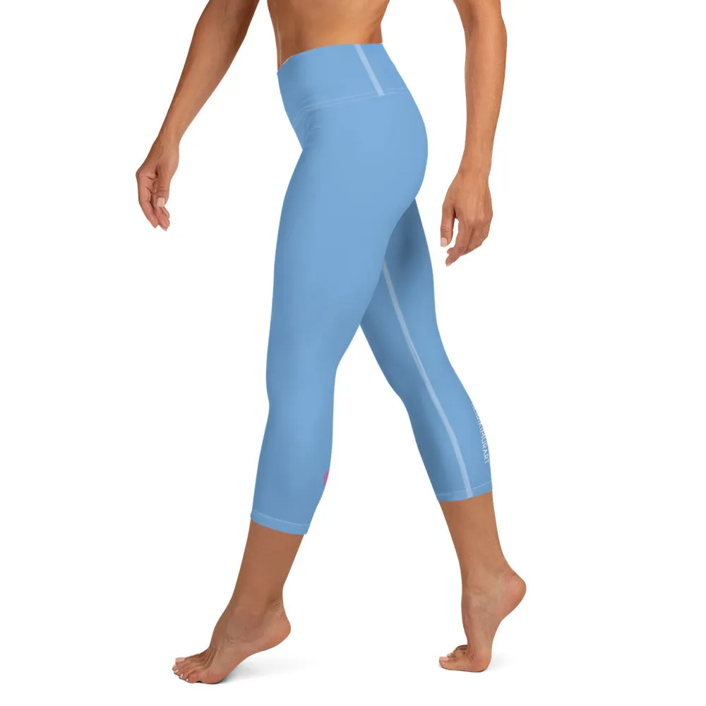 Sky Blue Yoga Capri Leggings, Solid Blue Color Women's Capris Tights-Made in USA/EU/MX