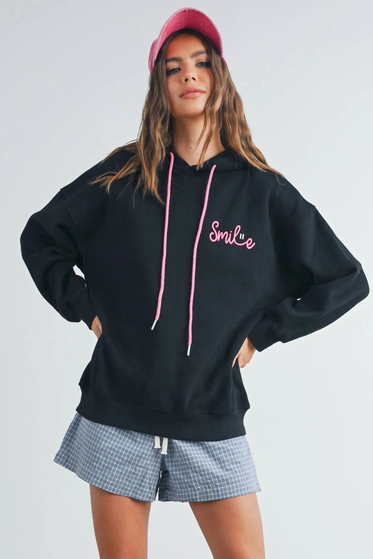 Smile Printed Drawstring Hoodie