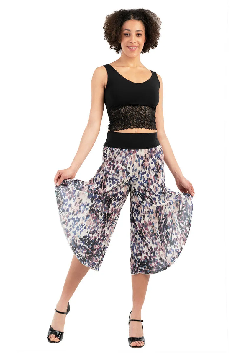 Spot Print Satin Capri Pants (S)