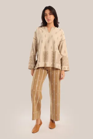 Straight-leg striped jacquard pants