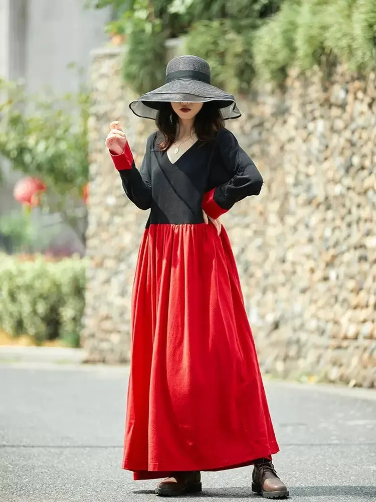 Summer Maxi Dress for Women V-neck Linen Robe Dress