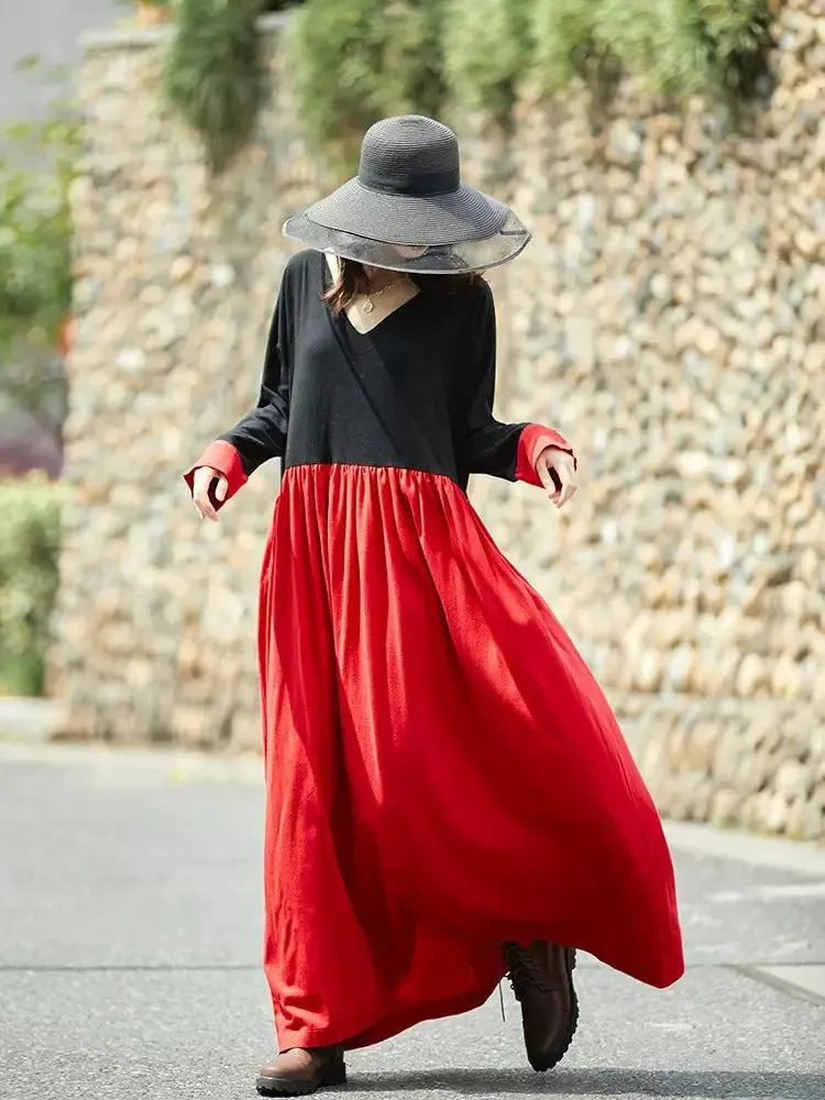 Summer Maxi Dress for Women V-neck Linen Robe Dress