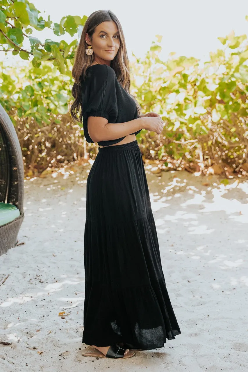 Sunrise Short Sleeve Top & Maxi Skirt Black Set - FINAL SALE