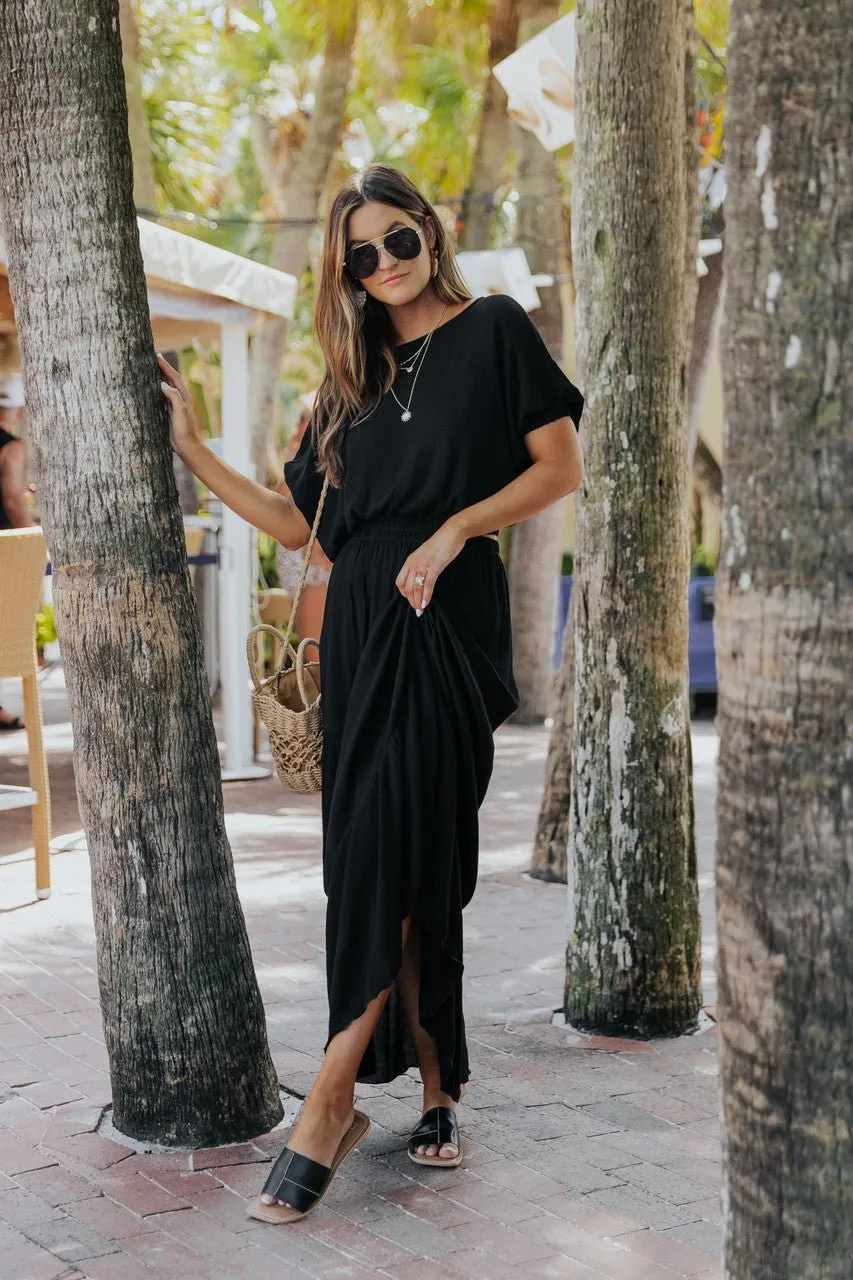 Sunrise Short Sleeve Top & Maxi Skirt Black Set - FINAL SALE