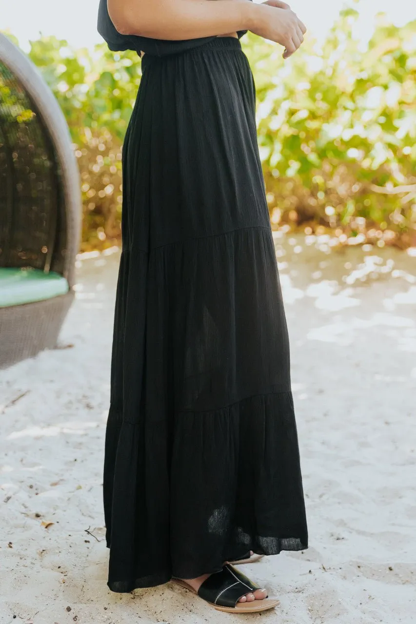 Sunrise Short Sleeve Top & Maxi Skirt Black Set - FINAL SALE