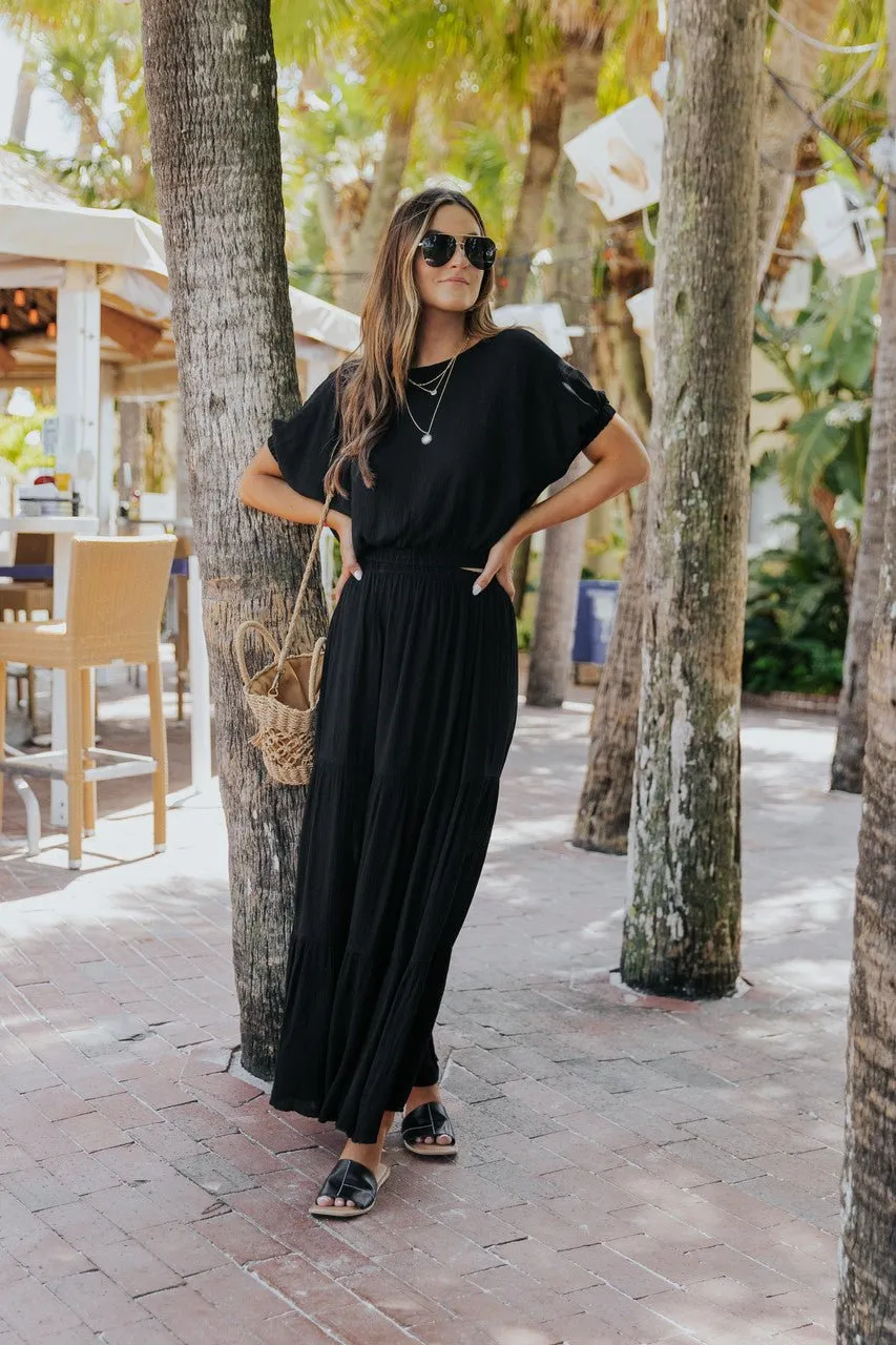 Sunrise Short Sleeve Top & Maxi Skirt Black Set - FINAL SALE