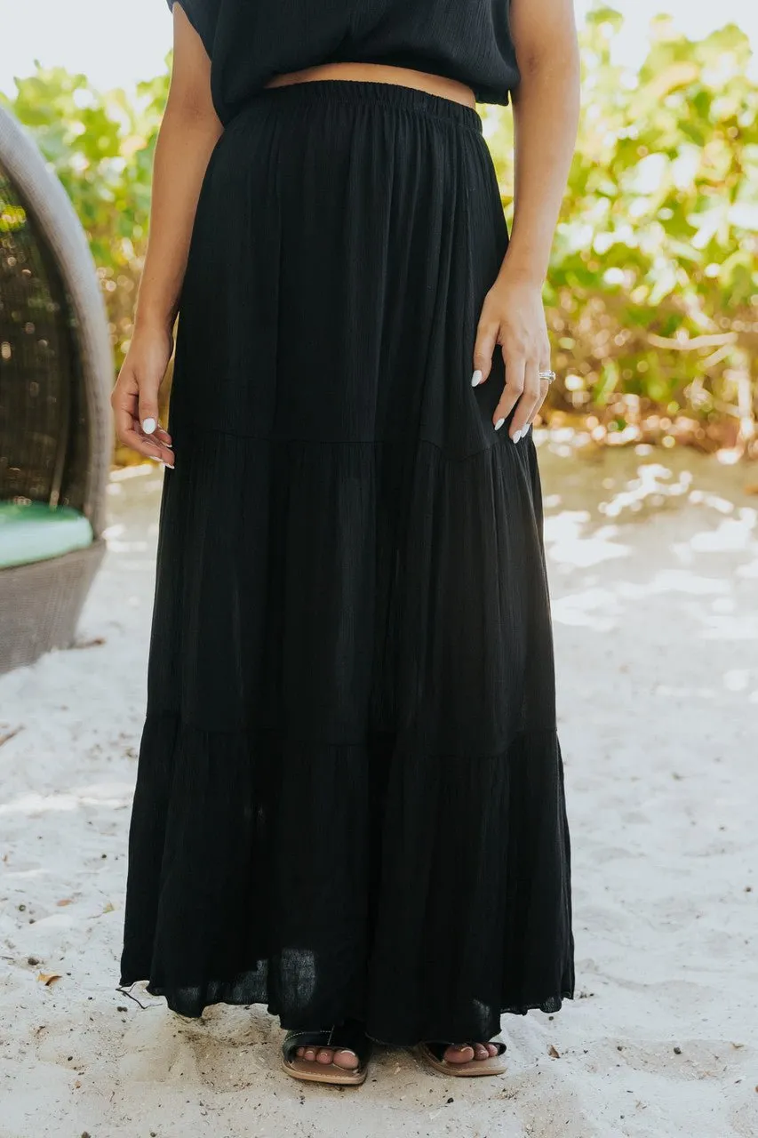 Sunrise Short Sleeve Top & Maxi Skirt Black Set - FINAL SALE