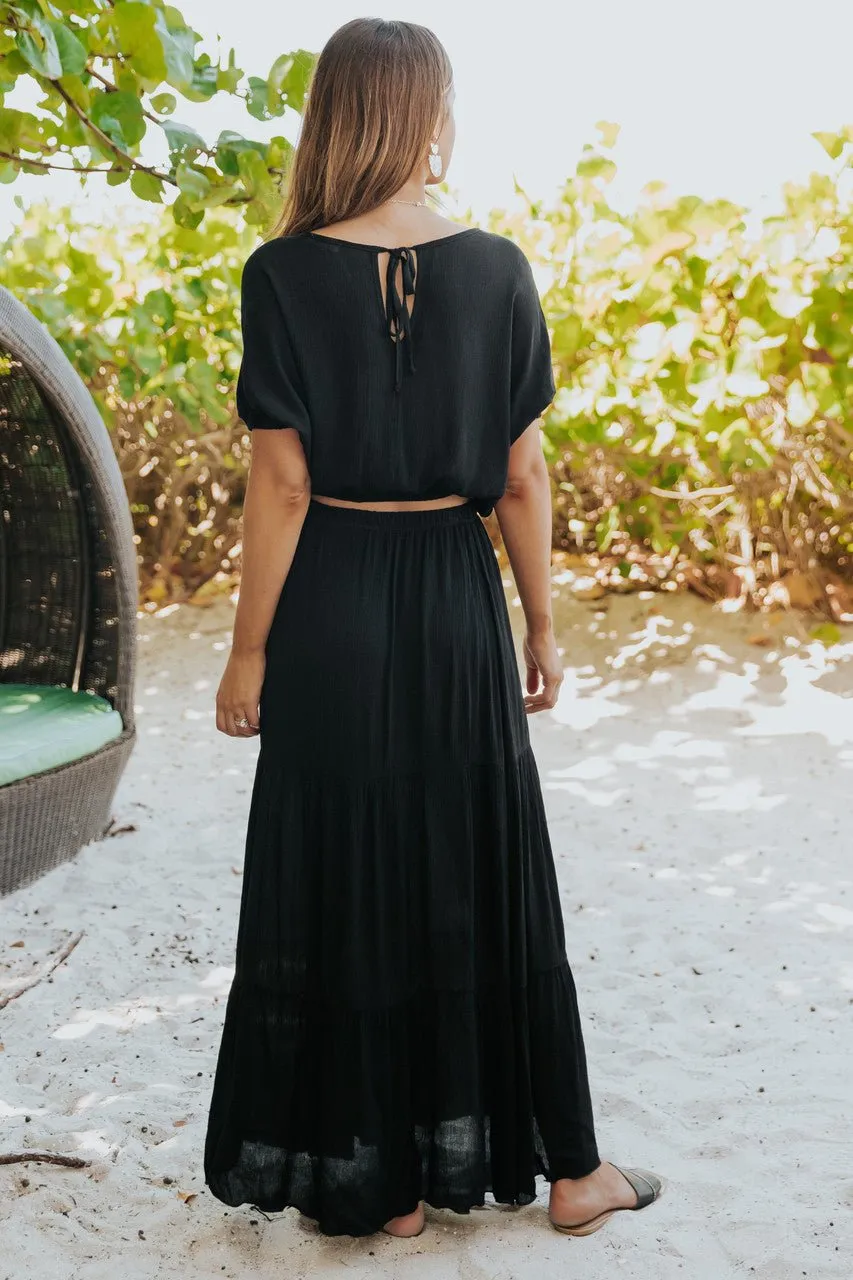 Sunrise Short Sleeve Top & Maxi Skirt Black Set - FINAL SALE