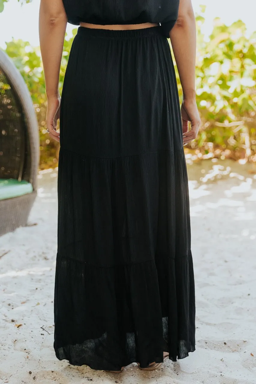 Sunrise Short Sleeve Top & Maxi Skirt Black Set - FINAL SALE