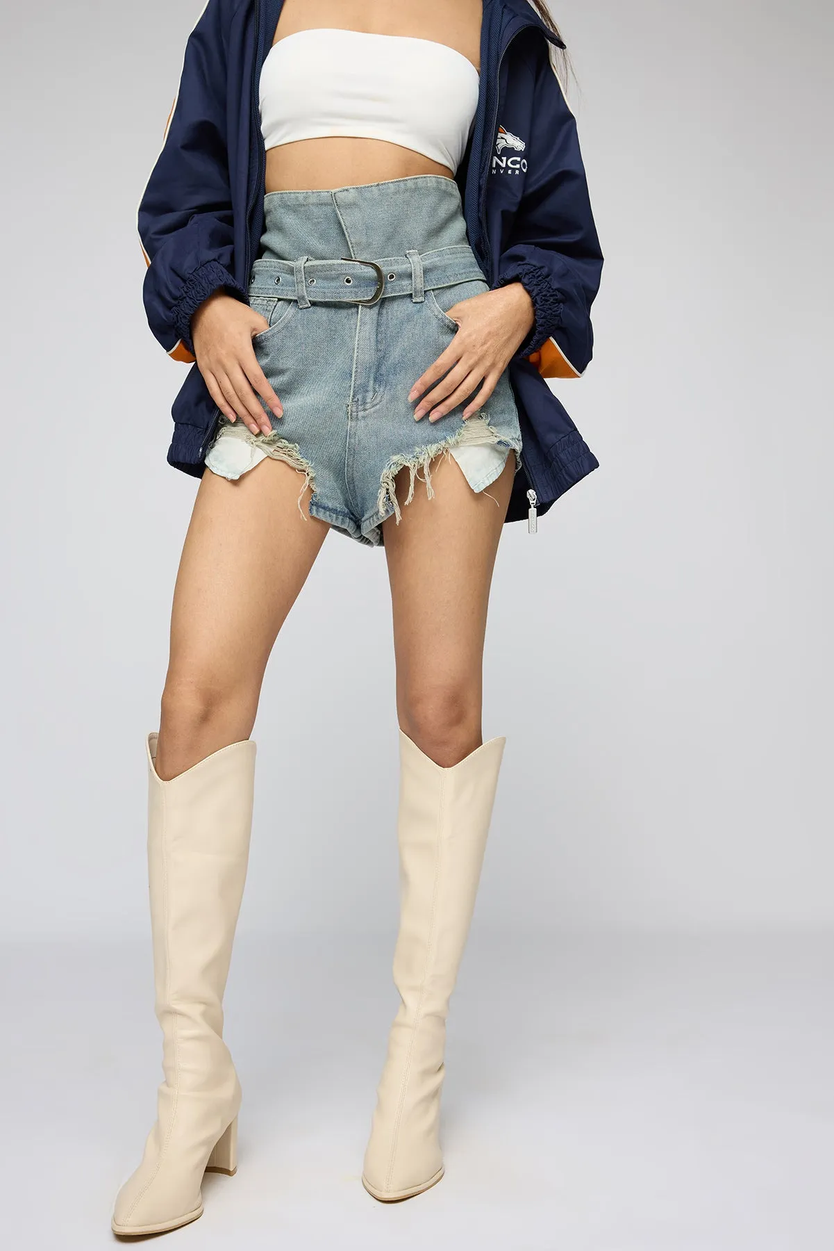 Tattered Trend Belted Denim Shorts