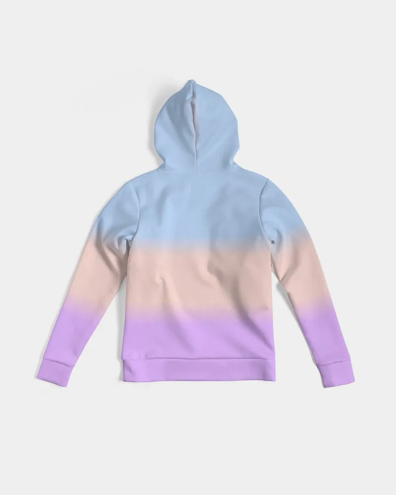 Tie Dye Women Pullover Hoodie, Pastel Blue Pink Gradient Ombre Aesthetic Graphic Hooded Long Sleeve Sweatshirt with Pockets