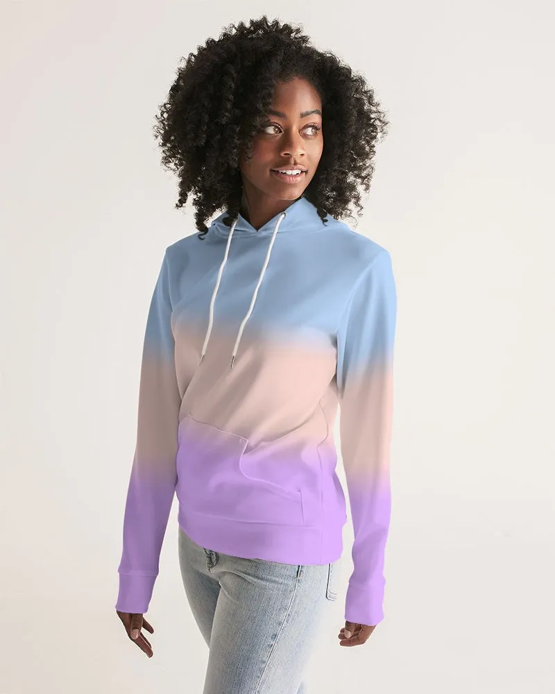 Tie Dye Women Pullover Hoodie, Pastel Blue Pink Gradient Ombre Aesthetic Graphic Hooded Long Sleeve Sweatshirt with Pockets